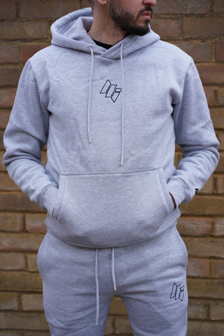 EMBROIDERED LOGO HOODIE - GREY/BLACK